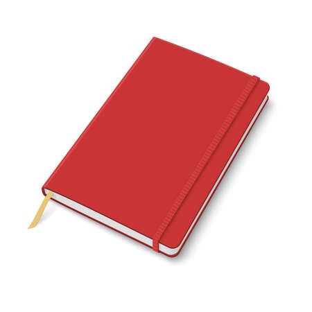 Blank red copybook template with elastic band and bookmark. Vector illustration.のイラスト素材