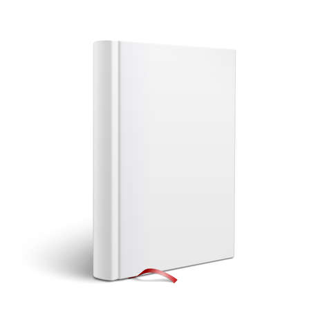 Blank vertical hardcover book template with red bookmark standing on white surface  Perspective view. Vector illustration.のイラスト素材