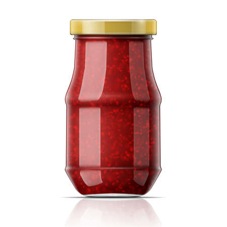 Glass jar with raspberry jam. Vector illustration. Packaging collection.のイラスト素材