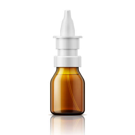 Brown glass nasal spray bottle template. Packaging collection. Vector illustration.のイラスト素材
