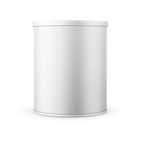 White tin can with plastic cap for baby powder milk, instant coffee, cereal etc. Vector illustration. Packaging collection.のイラスト素材