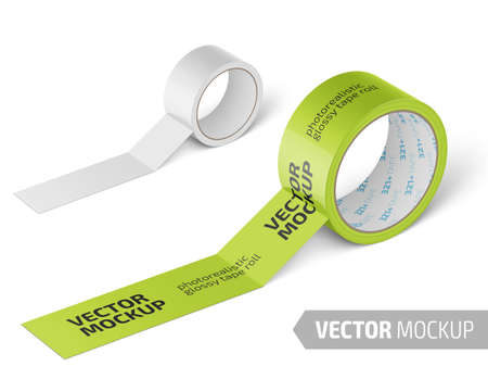 White glossy cello tape roll. Realistic vector.のイラスト素材