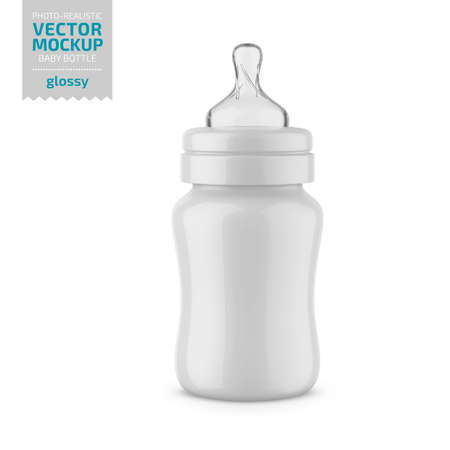 White glossy plastic baby bottle mockup.のイラスト素材