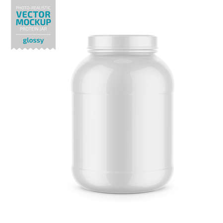 White glossy plastic protein jar vector mockup.のイラスト素材