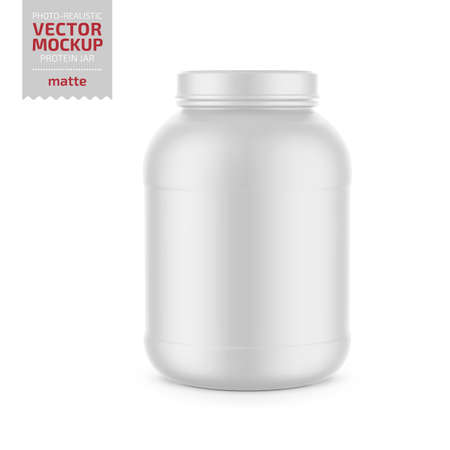 White matte plastic protein jar vector mockup.のイラスト素材