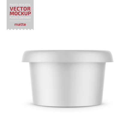 White matte glossy plastic container for dairy products - spread, soft cheese, cream. Photo-realistic packaging mockup template.のイラスト素材