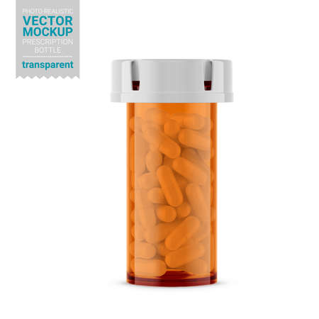 Orange transparent prescription bottle mockup. Vector illustration.のイラスト素材