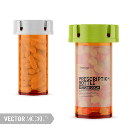 Orange transparent prescription bottle mockup. Vector illustration.のイラスト素材