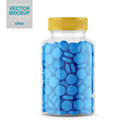 Clear glass medicine bottle mockup. Vector illustration.のイラスト素材