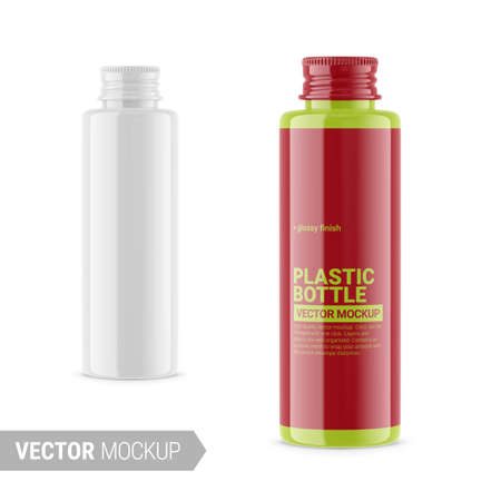 White glossy plastic bottle mockup. Vector illustration.のイラスト素材