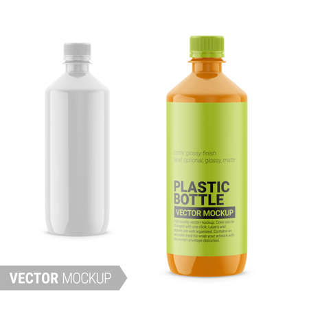 White glossy plastic bottle mockup. Vector illustration.のイラスト素材