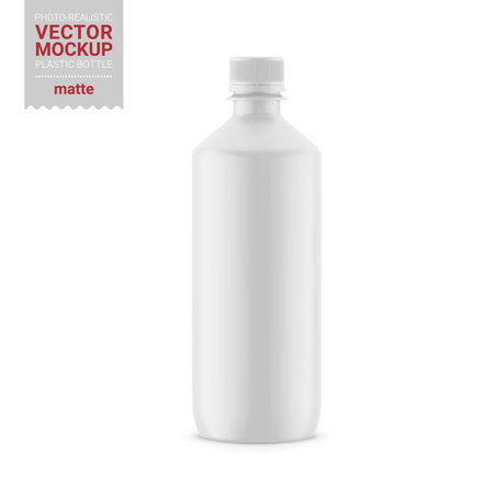 White glossy plastic bottle mockup. Vector illustration.のイラスト素材