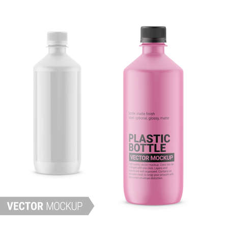 White glossy plastic bottle mockup. Vector illustration.のイラスト素材