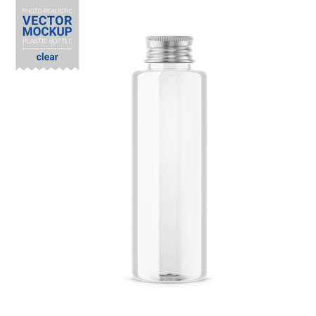 Transparent glossy plastic bottle mockup. Vector illustration.のイラスト素材