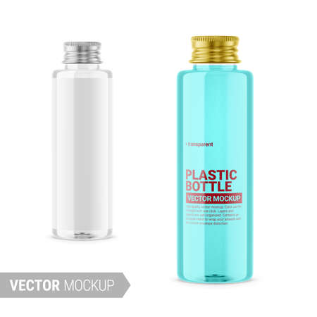 Transparent glossy plastic bottle mockup. Vector illustration.のイラスト素材