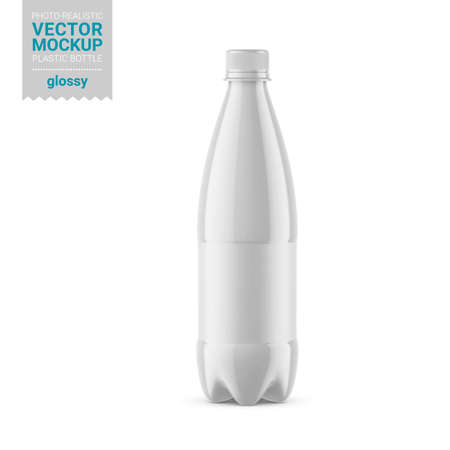 White glossy plastic bottle mockup. Vector illustration.のイラスト素材