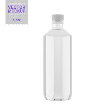 Transparent glossy plastic bottle mockup. Vector illustration.のイラスト素材