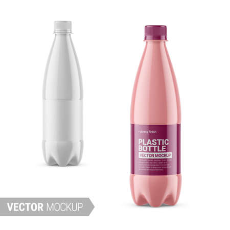 White glossy plastic bottle mockup. Vector illustration.のイラスト素材