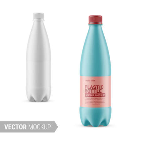 White glossy plastic bottle mockup. Vector illustration.のイラスト素材