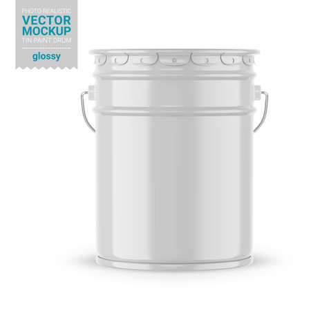 White glossy metal paint bucket mockup. Vector illustration.のイラスト素材