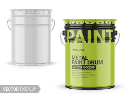 White glossy metal paint bucket mockup. Vector illustration.のイラスト素材