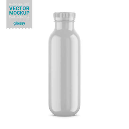 White glossy plastic bottle mockup. Vector illustration.のイラスト素材