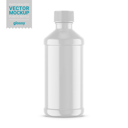 White glossy plastic bottle mockup. Vector illustration.のイラスト素材