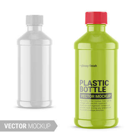 White glossy plastic bottle mockup. Vector illustration.のイラスト素材