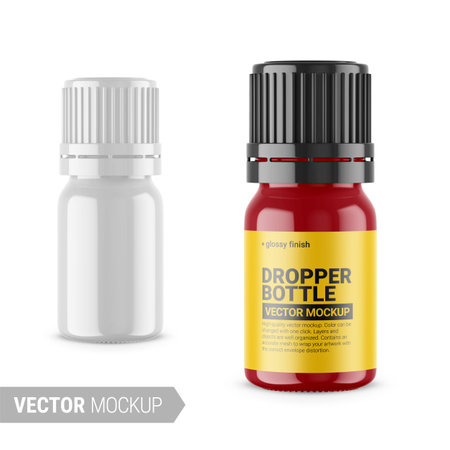 White glossy dropper bottle vector mockup illustration.のイラスト素材