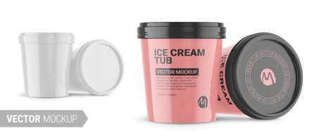 Two white glossy plastic container mockup. Vector illustration.のイラスト素材