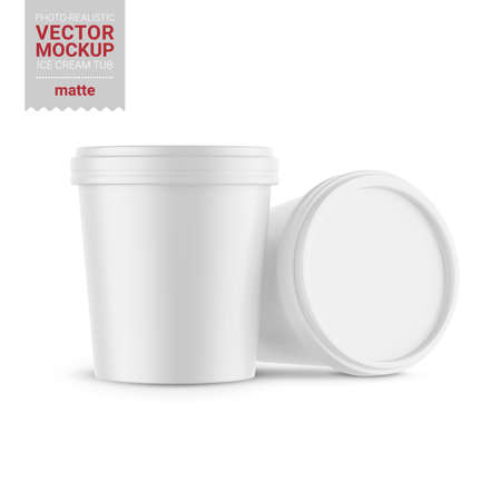 Two white matte plastic container mockup. Vector illustration.のイラスト素材