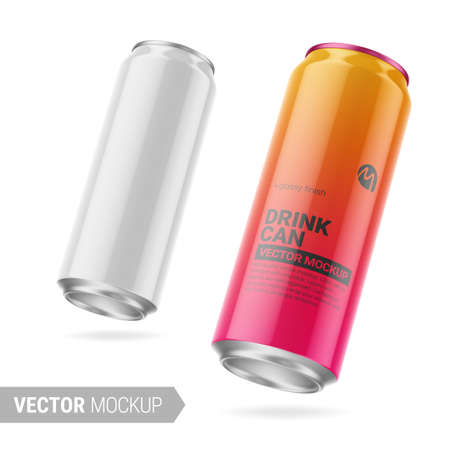White glossy drink can mockup. Vector illustration.のイラスト素材