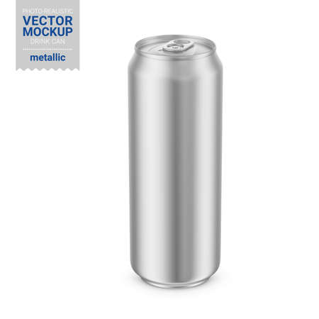 Gray metallic drink can mockup. Vector illustration.のイラスト素材