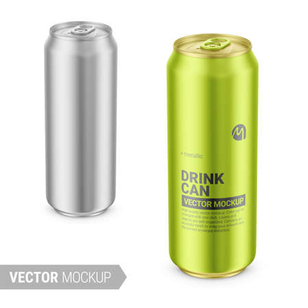 Gray metallic drink can mockup. Vector illustration.のイラスト素材