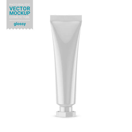 White glossy plastic cosmetic tube mockup. Vector illustration.のイラスト素材