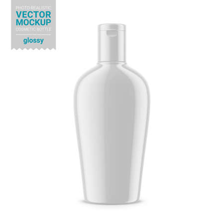 White glossy cosmetic bottle mockup. Vector illustration.のイラスト素材