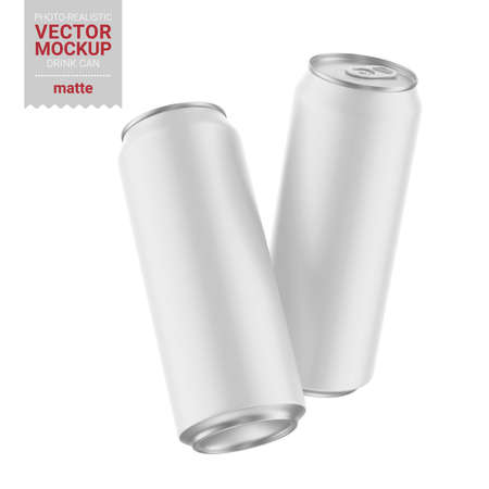 Two white matte drink cans mockup. Vector illustration.のイラスト素材