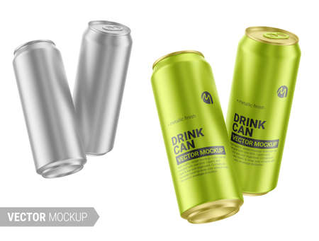 Two metallic drink cans mockup. Vector illustration.のイラスト素材