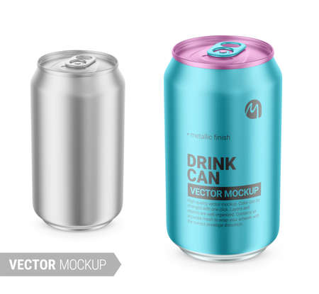 Metallic tin can mockup template. Vector illustration.のイラスト素材