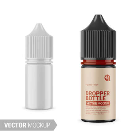 White glossy dropper bottle vector mockup illustration.のイラスト素材