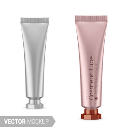 Gray metallic plastic cosmetic tube mockup. Vector illustration.のイラスト素材