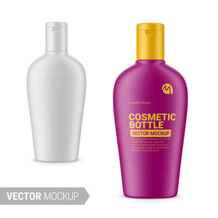 White matte cosmetic bottle mockup. Vector illustration.のイラスト素材