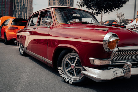 red old car parked. High quality photo