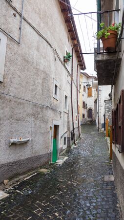 Villetta Barrea, Abruzzo, Italy. October 13, 2017. Photo documentation in the snowfall at the center of the countryの写真素材