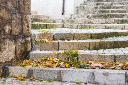 Villetta Barrea, Abruzzo, Italy. October 13, 2017. Photo documentation in the snowfall at the center of the countryの写真素材