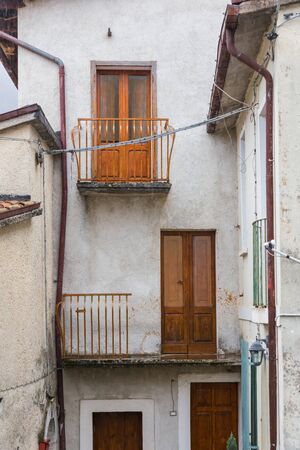 Villetta Barrea, Abruzzo, Italy. October 13, 2017. Photo documentation in the snowfall at the center of the countryの写真素材
