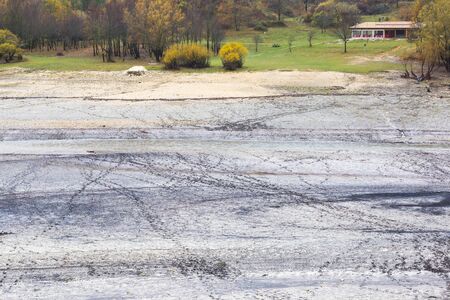 Lake of Barrea, Abruzzo, Italy. October 13, 2017. Overview of Lake Barrea in dry partの写真素材
