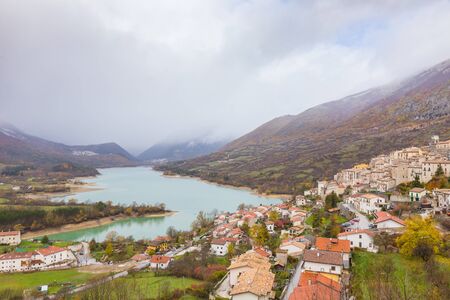 Barrea, Abruzzo, Italy. October 13, 2017. Documentary photograph of the country Barrea framed from afarの写真素材