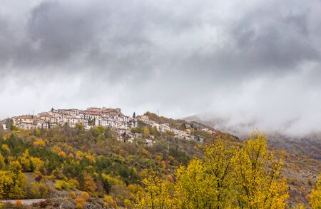 Barrea, Abruzzo, Italy. October 13, 2017. Documentary photograph of the country Barrea framed from afarの写真素材