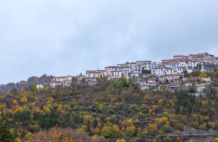 Barrea, Abruzzo, Italy. October 13, 2017. Documentary photograph of the country Barrea framed from afarの写真素材